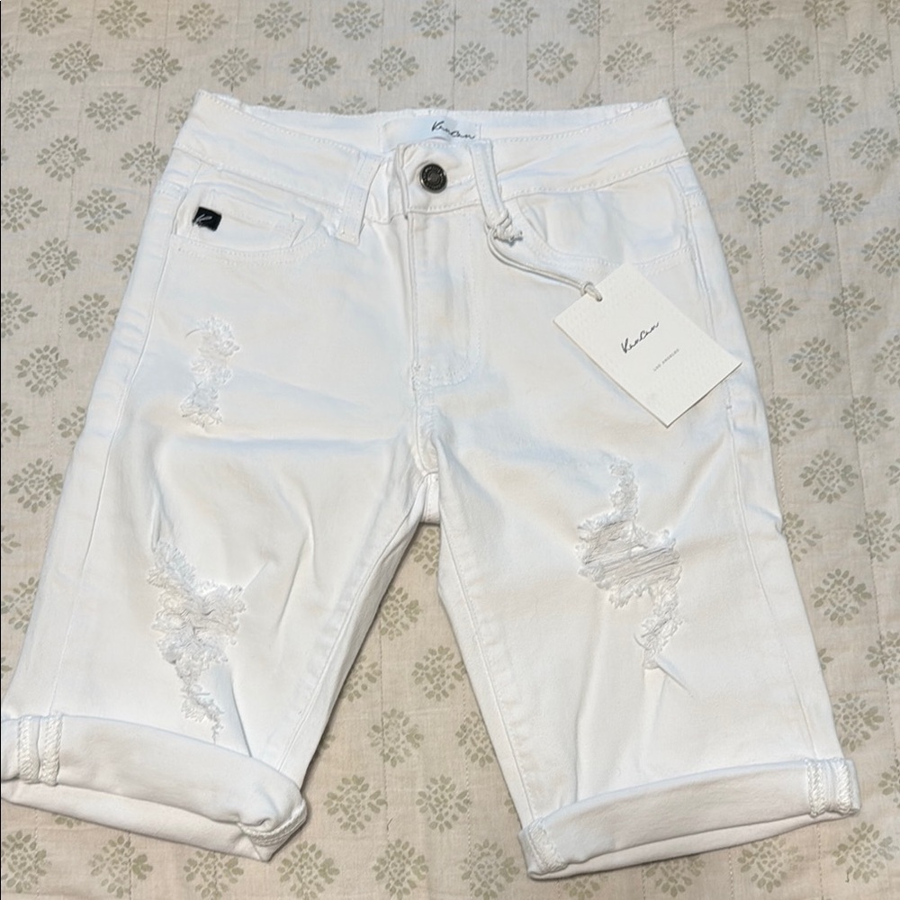 White Distressed Kancan Denim Shorts